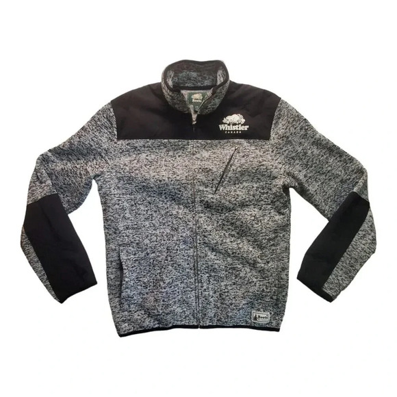 Vintage Roots Canada Men's Fleece Jacket Size Large Heather Black White Full Zip - Picture 1 of 16